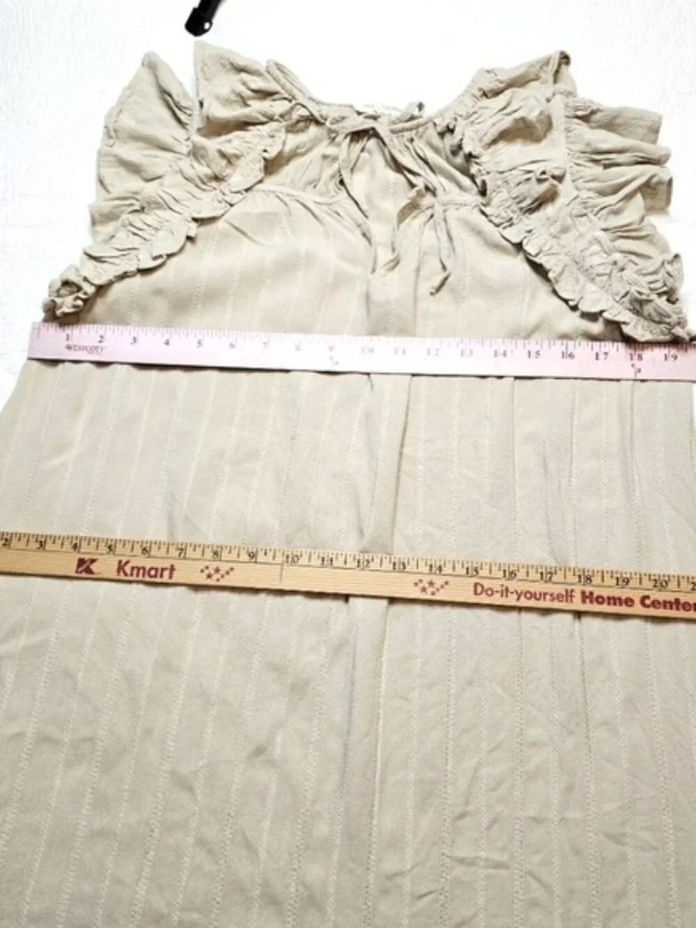 Grade & Gather Women's Mini Dress Size Medium Beige Striped Ruffles Lagenlook - Picture 9 of 14